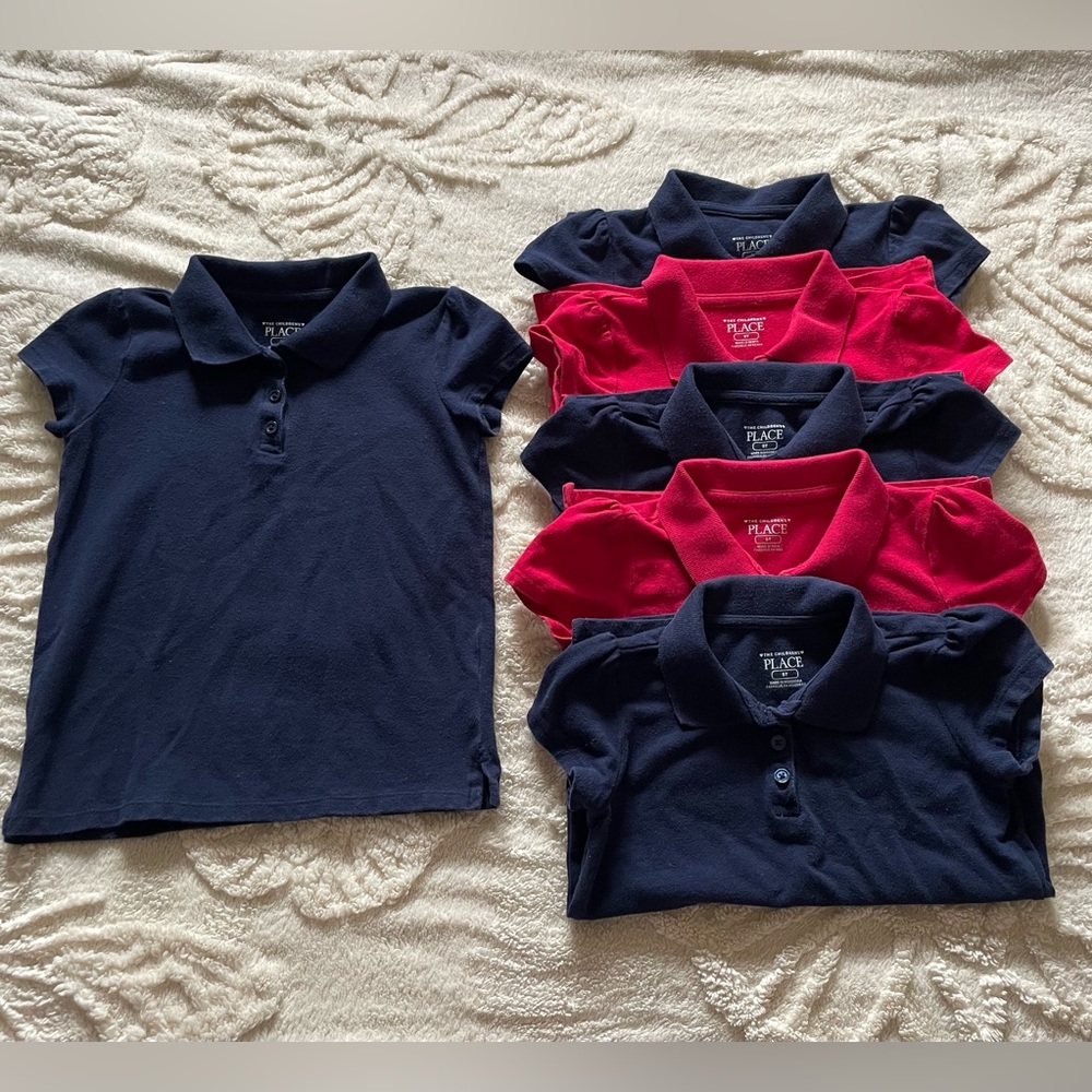 6 Children's Place Navy and Red Kids Polos